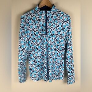 San Soleil Women's Golf Long Sleeve Top Size M UV 50 + Cooling Blue Floral NWOT